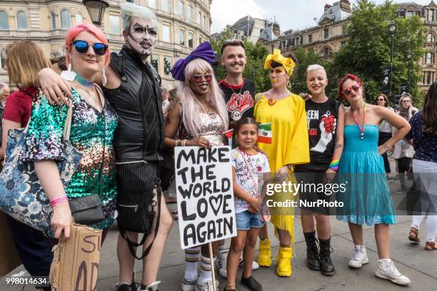 People crowd on Trafalgar square, London to protest against American president, Donald Trump visit to the UK on 13 of July, 2018. The demonstration...