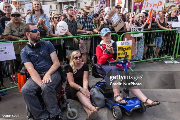 People crowd on Trafalgar square, London to protest against American president, Donald Trump visit to the UK on 13 of July, 2018. The demonstration...