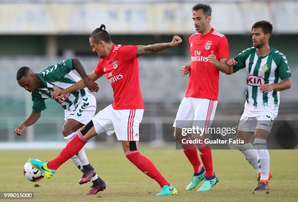 Vitoria Setubal forward Leandro Resinda from Netherlands with SL Benfica midfielder Ljubomir Fejsa from Serbia in action during the Pre-Season...