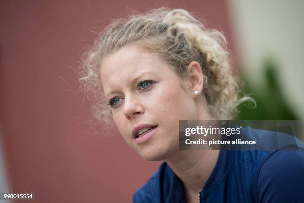 German tennis player Laura Siegemund is interviewed by the German Press Agency in Stuttgart, Germany, 8 August 2017. Photo: Marijan Murat/dpa