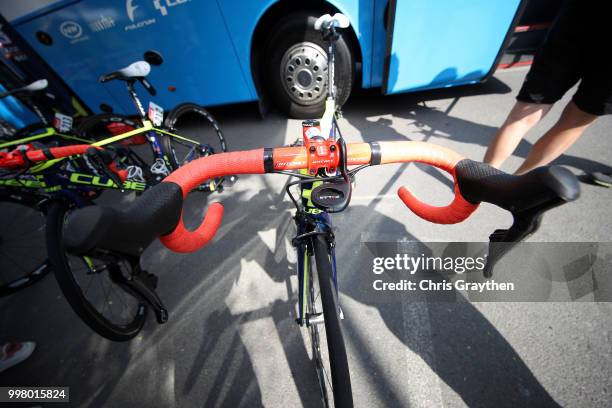 Guillaume Martin of France and Team Wanty Groupe Gobert / Cube Bike / Handlebar / Stage Info. / Stem / Detail view / during the 105th Tour de France...