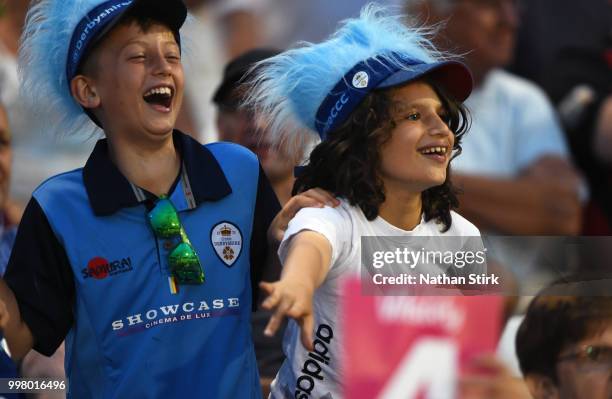 Young Fans during the Vitality Blast match between Derbyshire Falcons and Notts Outlaws at The 3aaa County Ground on July 13, 2018 in Derby, England.