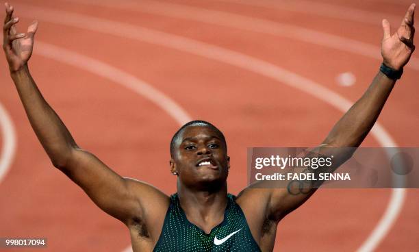 S Coleman Christian competes during the 100m men's event at the Morocco Diamond League athletics competition in the Stadium Prince Moulay Abdellah of...