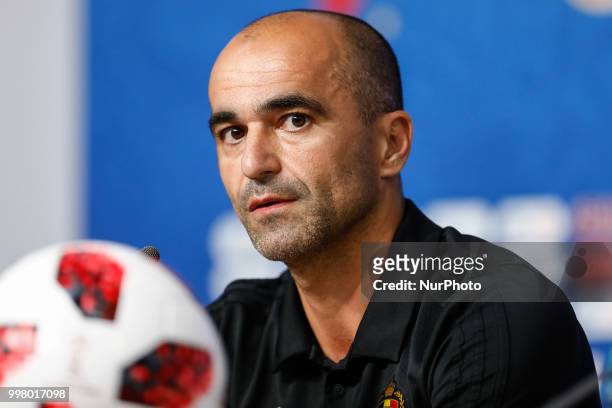 Belgium head coach Roberto Martinez attends a press conference ahead of the 2018 FIFA World Cup Russia third-place match against Belgium on July 13,...