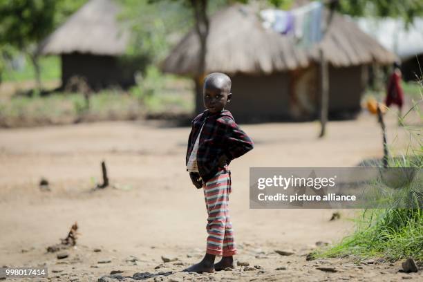 Child in the Rhino Camp, a refugee camp for displaced children from South Sudan, in Ofua, Uganda, 9 August 2017. German foreign minister Gabriel is...