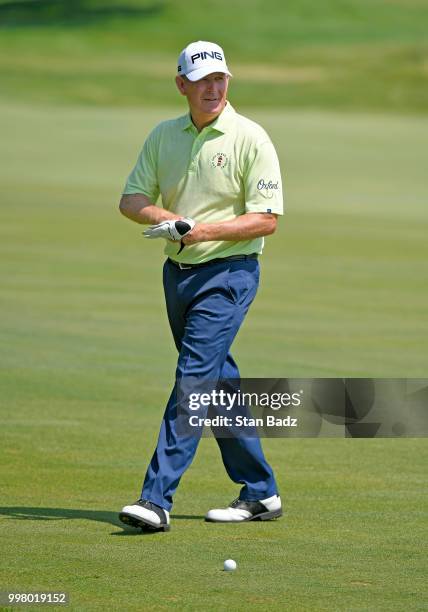 Jeff Maggert plays a shot on the 17th hole during the second round of the PGA TOUR Champions Constellation SENIOR PLAYERS Championship at Exmoor...