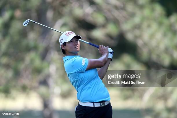 Yani Tseng of Taiwan watches her tee shot on the second hole during the second round of the Marathon Classic Presented By Owens Corning And O-I at...
