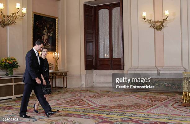 Prince Felipe of Spain and Princess Letizia of Spain attend the VI European Union-Latin America and Caribbean Summit dinner, at The Royal Palace on...