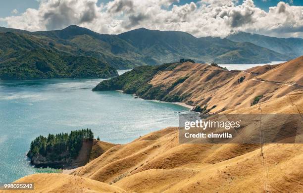 view of french pass, marlborough sounds south island new zealand - marlborough stock pictures, royalty-free photos & images