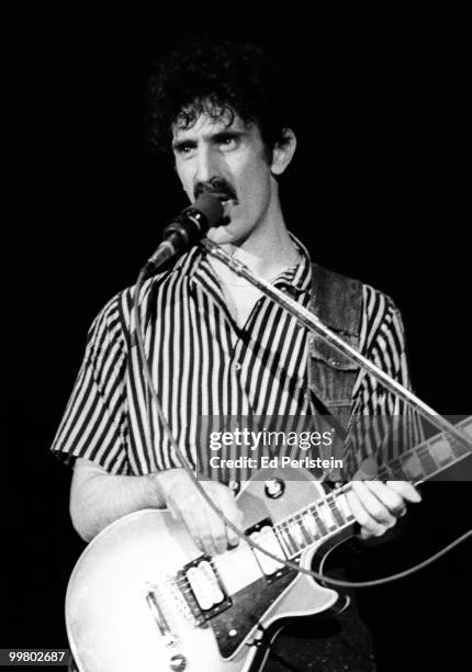 Frank Zappa performs at the Berkeley Community Theater in April 1980 in Berkeley, California.