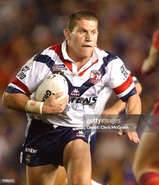 Bryan Fletcher of the Roosters in action during the NRL second qualifying final between the Newcastle Knights and the Sydney Roosters held at...