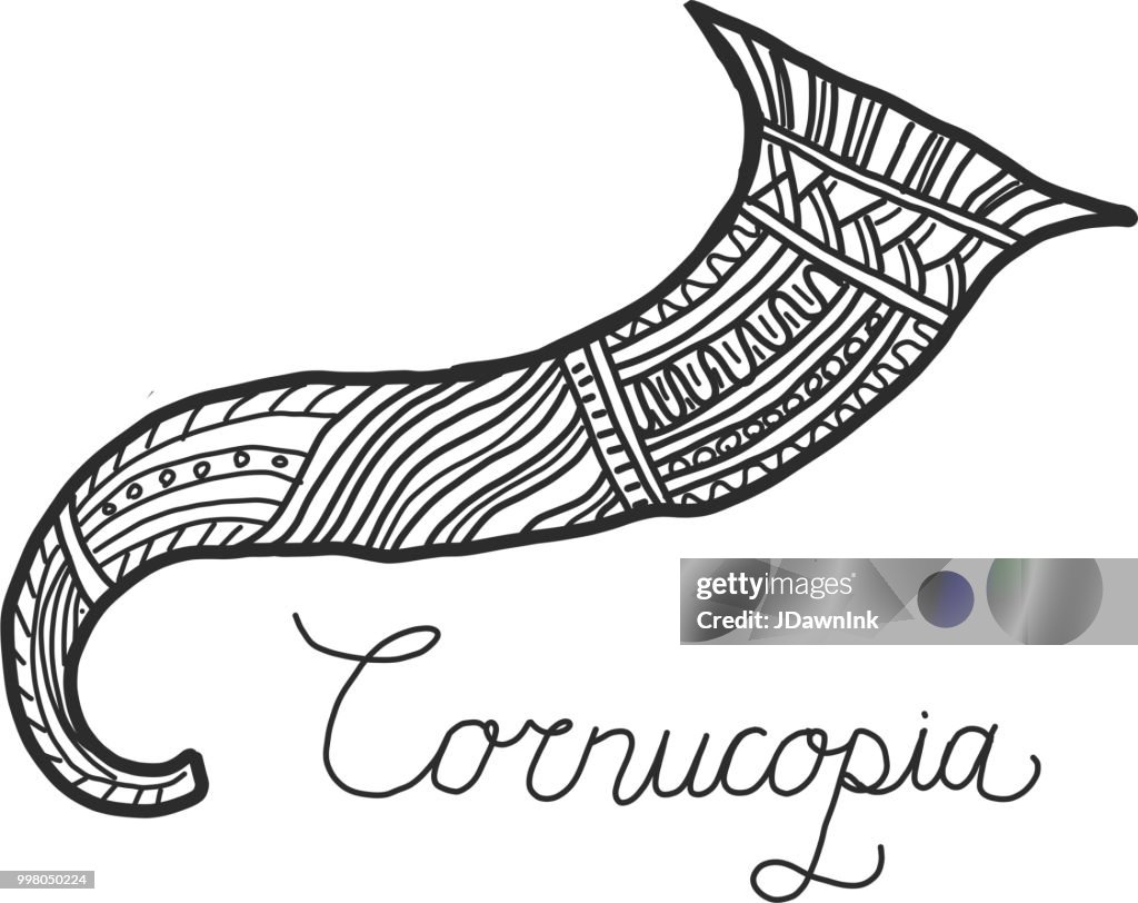 Autumn cornucopia greeting design filled with vegetables and fruit with hand lettered greeting