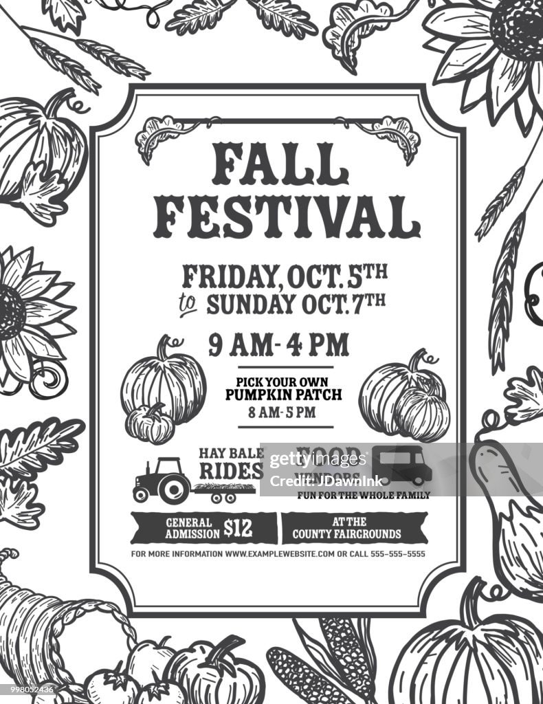 Autumn Fall Harvest Festival poster invitation design template