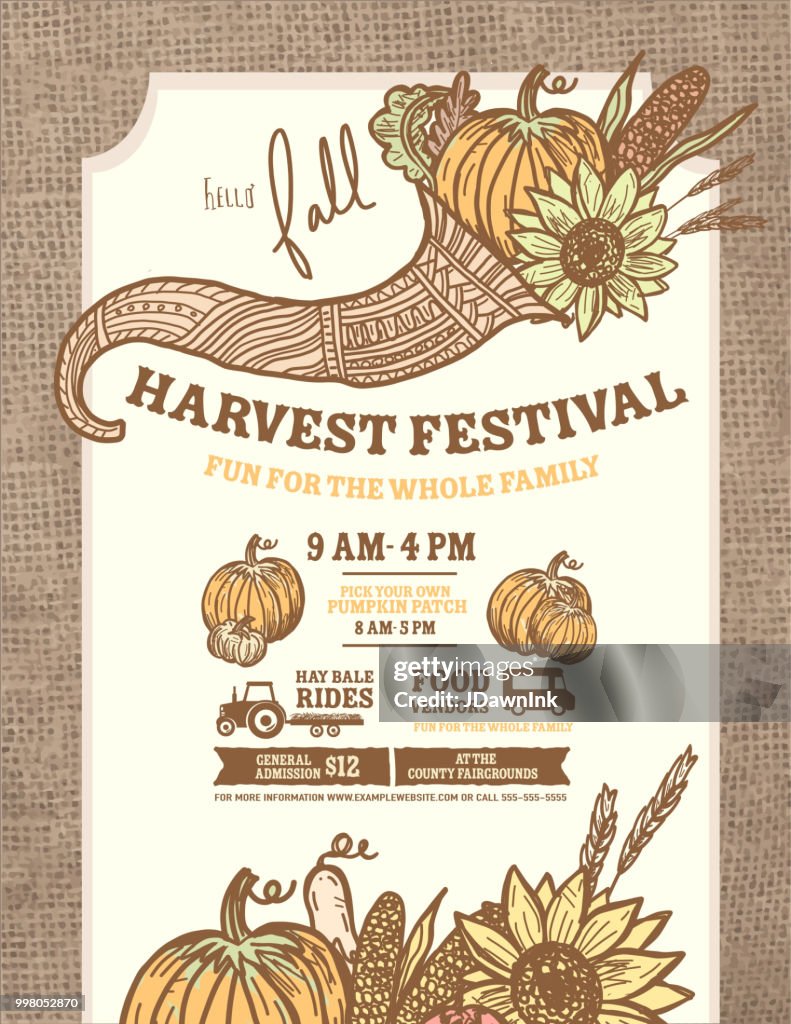 Autumn Fall Harvest Festival poster invitation design template