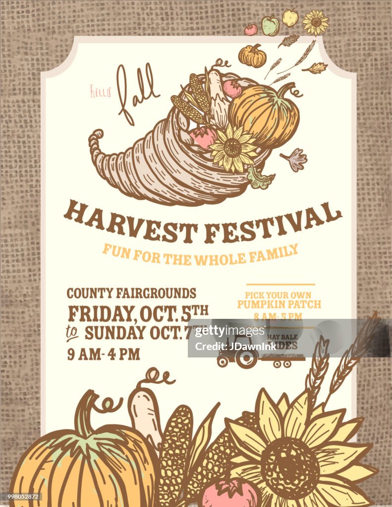 Autumn Fall Harvest Festival poster invitation design template