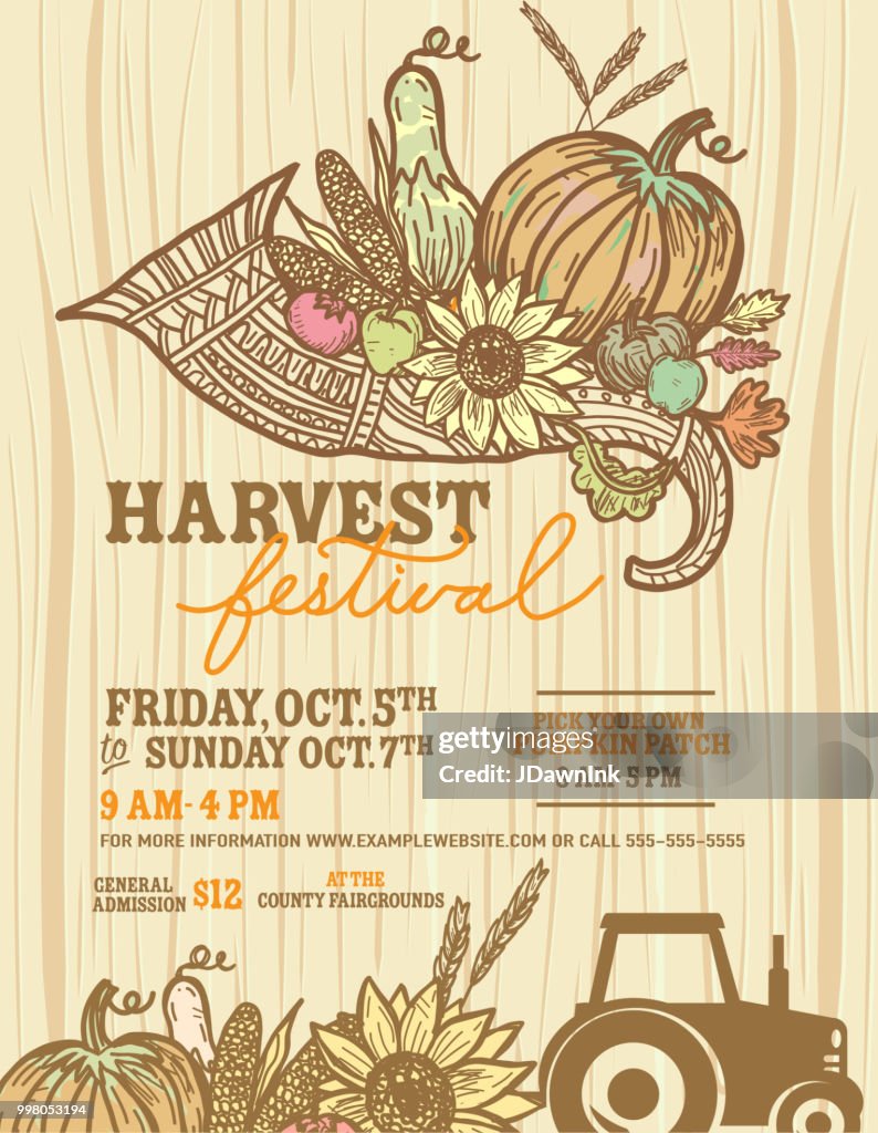 Autumn Fall Harvest Festival poster invitation design template