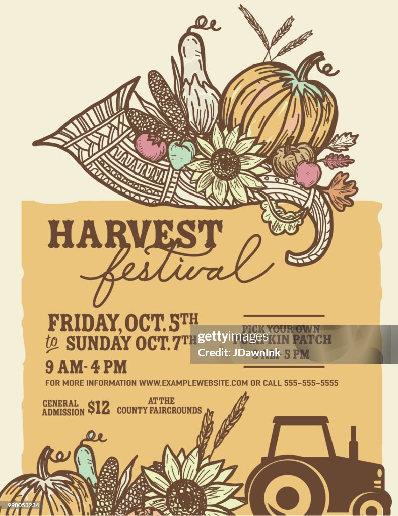 Autumn Fall Harvest Festival poster invitation design template