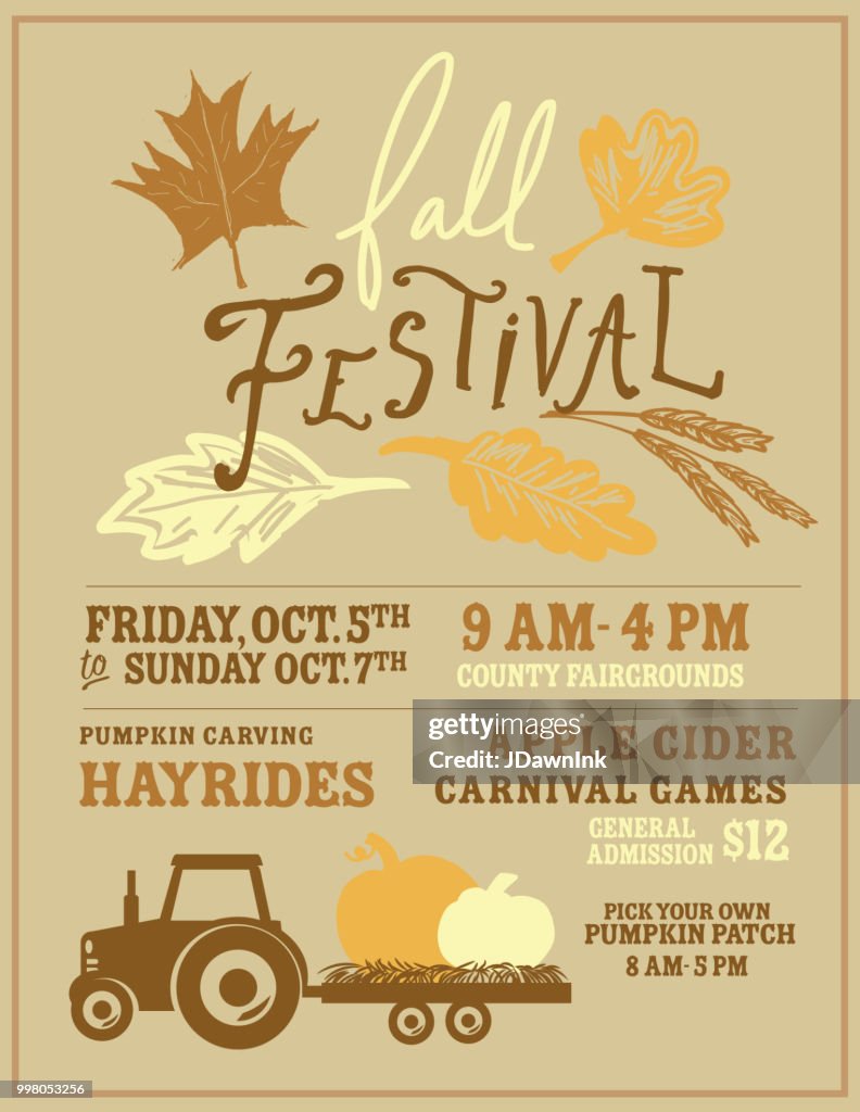 Autumn Fall Harvest Festival poster invitation design template