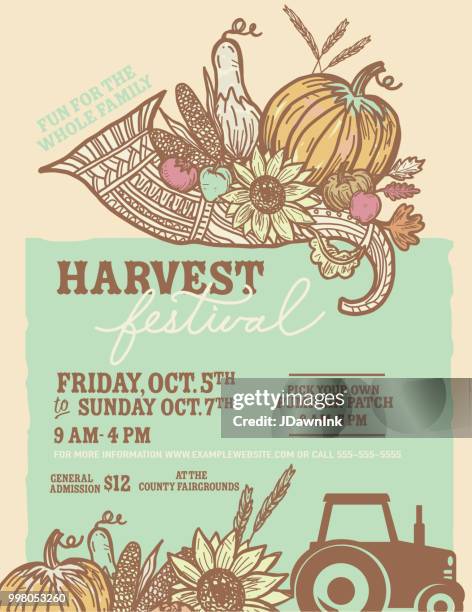 autumn fall harvest festival poster invitation design template - cornucopia vector stock illustrations