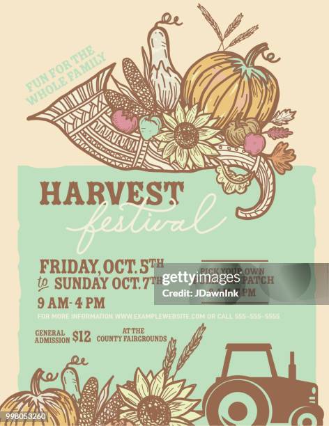 autumn fall harvest festival poster invitation design template - crop stock illustrations