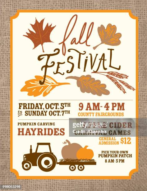 ilustrações, clipart, desenhos animados e ícones de modelo de design do outono outono festival da colheita cartaz convite - burlap