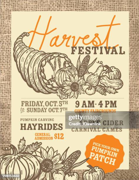 autumn fall harvest festival poster invitation design template - fall cornucopia stock illustrations
