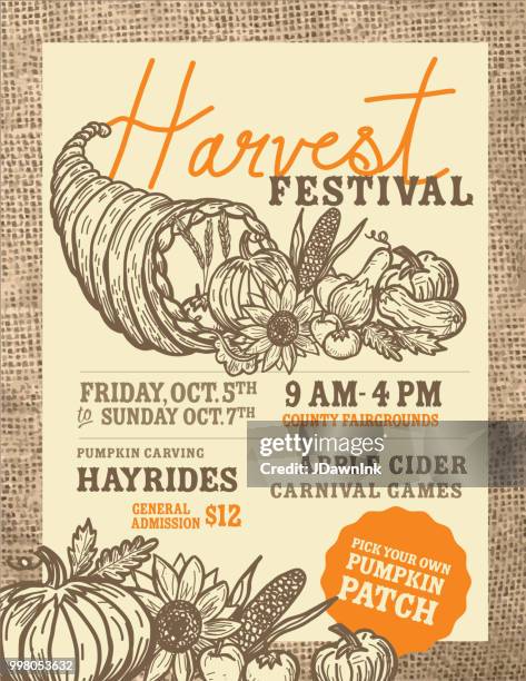 autumn fall harvest festival poster invitation design template - burlap sack stock illustrations