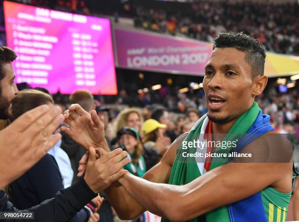 Wayde van Niekerk from South Africa celebrating placing second at the men's 200 meter final at the IAAF World Championships, in London, UK, 10 August...