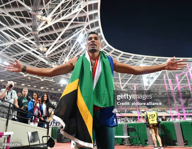 Wayde van Niekerk from South Africa celebrating placing second at the men's 200 meter final at the IAAF World Championships, in London, UK, 10 August...