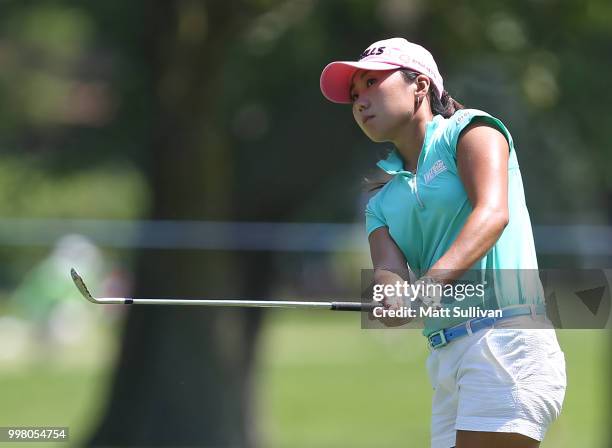 In-Kyung Kim of South Korea watches her second shot on the seventh hole during the second round of the Marathon Classic Presented By Owens Corning...