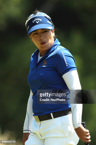 Thidapa Suwannapura of Thailand follows her shot on the 8th green during the second round of the Marathon LPGA Classic golf tournament at Highland...