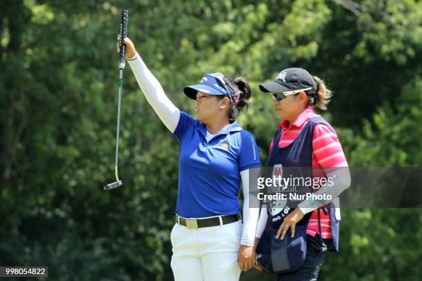 Thidapa Suwannapura of Thailand lines up her putt on the 8th green during the second round of the Marathon LPGA Classic golf tournament at Highland...
