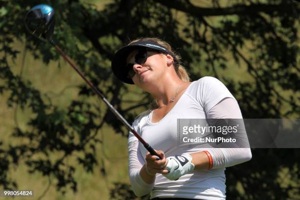 Samantha Troyanovich of Grosse Pointe, Michigan follows her shot from the 17th tee during the second round of the Marathon LPGA Classic golf...