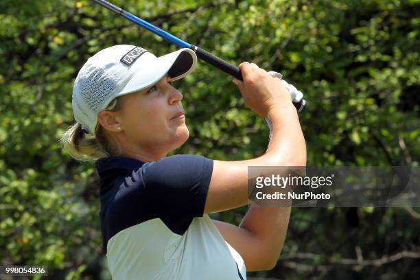 Molly Skapik of Miamisburg, Ohio hits from the 17th tee during the second round of the Marathon LPGA Classic golf tournament at Highland Meadows Golf...