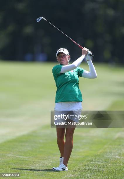 Stacy Lewis watches her second shot on the seventh hole during the second round of the Marathon Classic Presented By Owens Corning And O-I at...