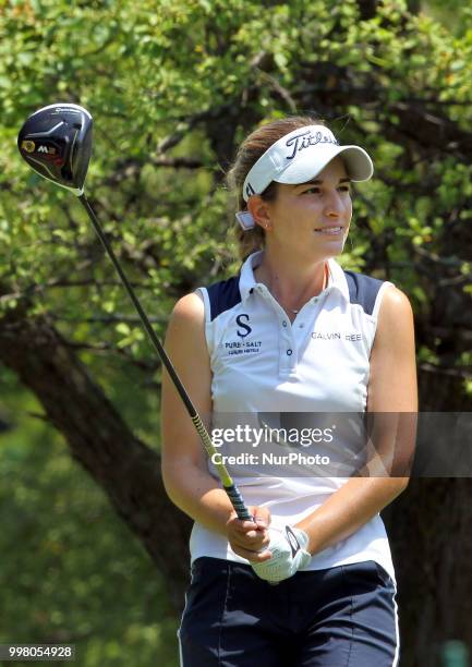 Luna Sobron of Spain follows her shot from the 17th tee during the second round of the Marathon LPGA Classic golf tournament at Highland Meadows Golf...