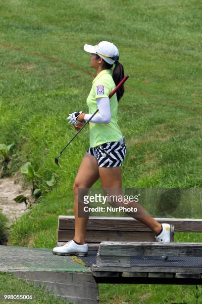 Sydnee Michaels of Murrieta, California crosses the footbrige on her way to the 9th green during the second round of the Marathon LPGA Classic golf...