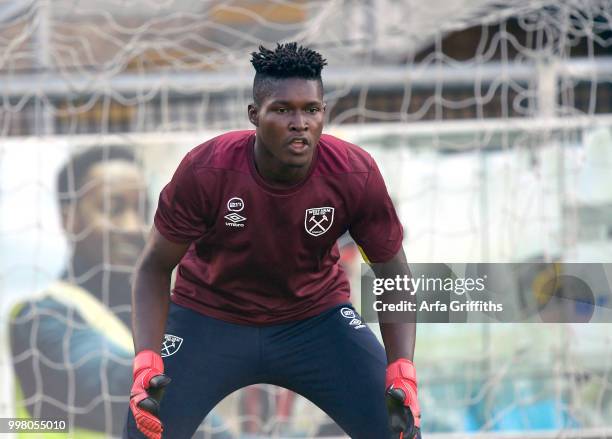 Joseph Anang of West Ham United warms up prior to the pre season frindly between Dagenham and Redbridge and West Ham United U23 at Chigwell...