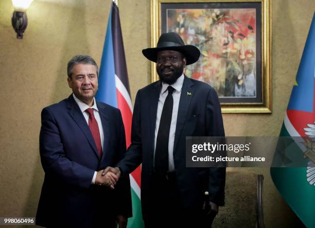 German Foreign Minister Sigmar Gabriel being received by the President of the Republic of South Sudan, Salva Kiir , in Juba, South Sudan, 10 August...