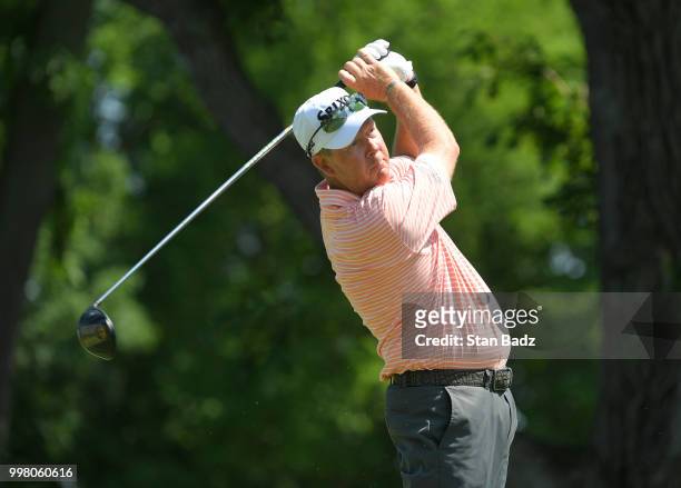 Glen Day hits a tee shot on the 17th hole during the second round of the PGA TOUR Champions Constellation SENIOR PLAYERS Championship at Exmoor...