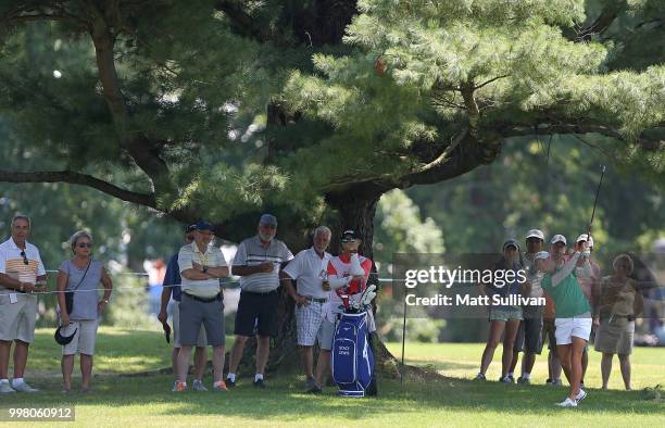 Stacy Lewis hits her second shot on the seventh hole during the second round of the Marathon Classic Presented By Owens Corning And O-I at Highland...