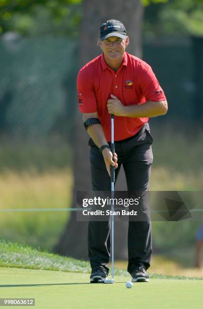 Scott McCarron lines his putt on the seventh hole during the second round of the PGA TOUR Champions Constellation SENIOR PLAYERS Championship at...