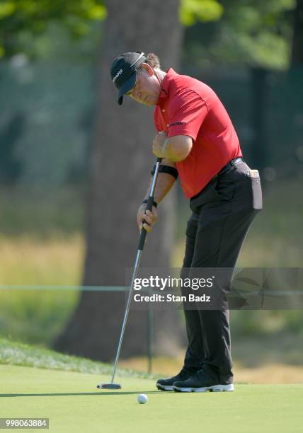 Scott McCarron hits a putt on the seventh hole during the second round of the PGA TOUR Champions Constellation SENIOR PLAYERS Championship at Exmoor...