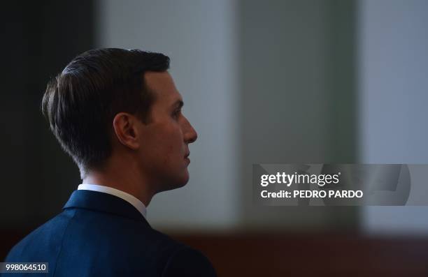 White House advisor Jared Kushner listens as US Secretary of State Mike Pompeo and Mexico's Foreign Minister Luis Videgaray give a press conference...