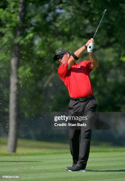 Scott McCarron hits a tee shot on the eighth hole during the second round of the PGA TOUR Champions Constellation SENIOR PLAYERS Championship at...