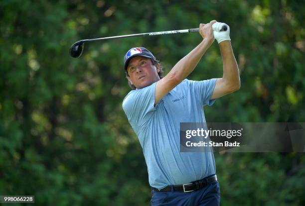 Billy Andrade plays a tee shot on the ninth hole during the second round of the PGA TOUR Champions Constellation SENIOR PLAYERS Championship at...