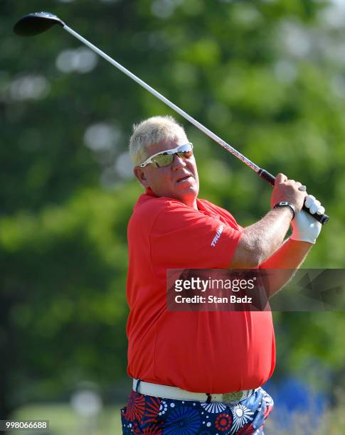 John Daly plays a tee shot third hole during the second round of the PGA TOUR Champions Constellation SENIOR PLAYERS Championship at Exmoor Country...