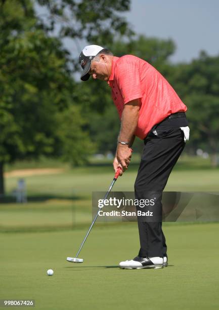 Kenny Perry hits a putt on the seventh hole during the second round of the PGA TOUR Champions Constellation SENIOR PLAYERS Championship at Exmoor...