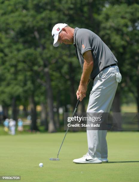 Mike Small hits a putt on the eighth hole during the second round of the PGA TOUR Champions Constellation SENIOR PLAYERS Championship at Exmoor...