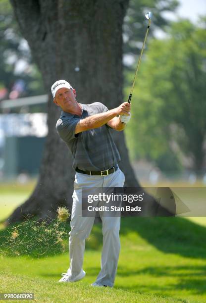 Mike Small hits a shot on the ninth hole during the second round of the PGA TOUR Champions Constellation SENIOR PLAYERS Championship at Exmoor...